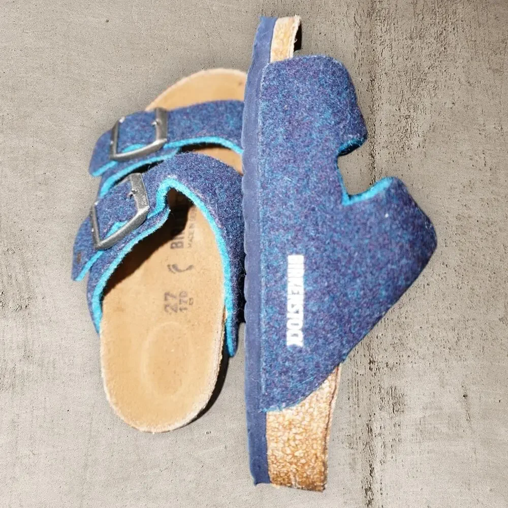 Birkenstock Arizona Kids Wool Felt Sandals Blue Teal EU 27 US 9 Double Strap